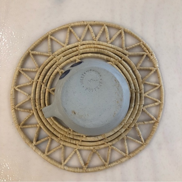 WILLIAMSBURG POTTERY Cobalt Blue Leaf Salt Glazed Stoneware Creamer Vtg - Picture 7 of 8